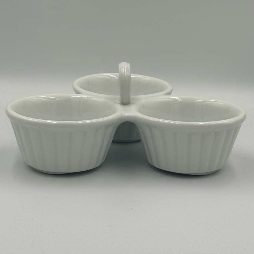 Pier 1 White Ribbed Porcelain 3 Section Condiment/Serving Dish
